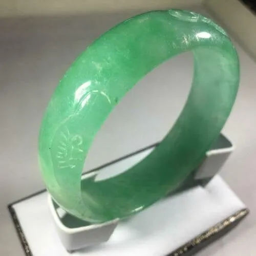10% OFF- 57/58/59mm Certified Natural Green Jadeite Emerald A*Jade HandCarved Flower Bracelet Bangle GX3133
