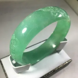 10% OFF- 57/58/59mm Certified Natural Green Jadeite Emerald A*Jade HandCarved Flower Bracelet Bangle GX3133