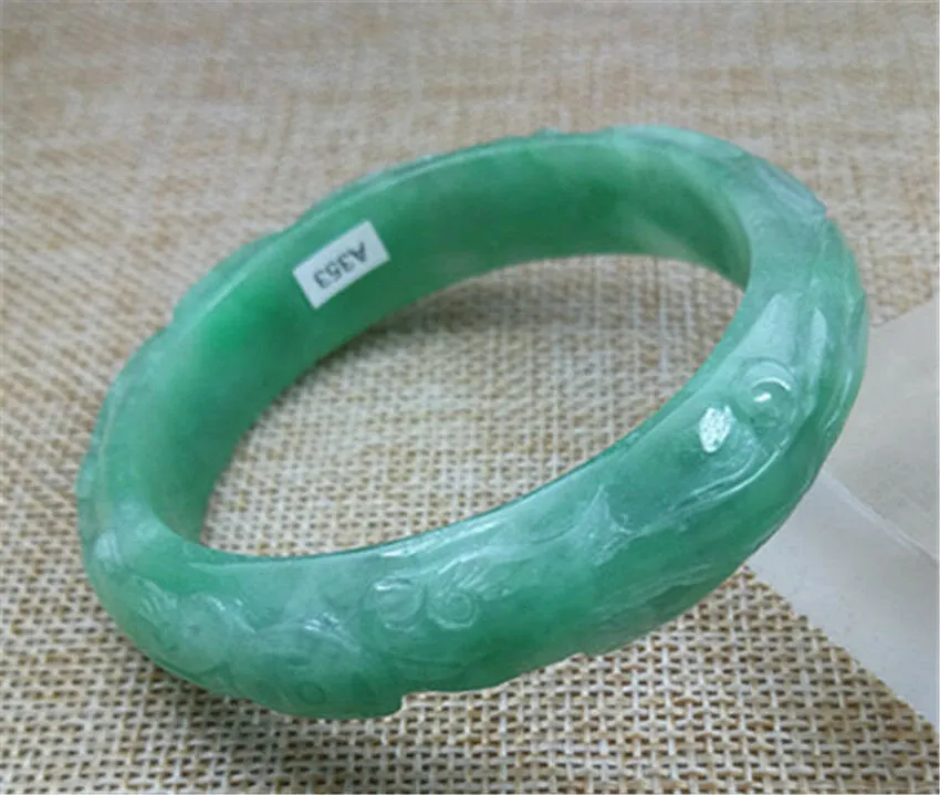 10% OFF- 57/58/59mm Certified Natural Jadeite Emerald A*Jade HandCarved Dragon Bangle A353
