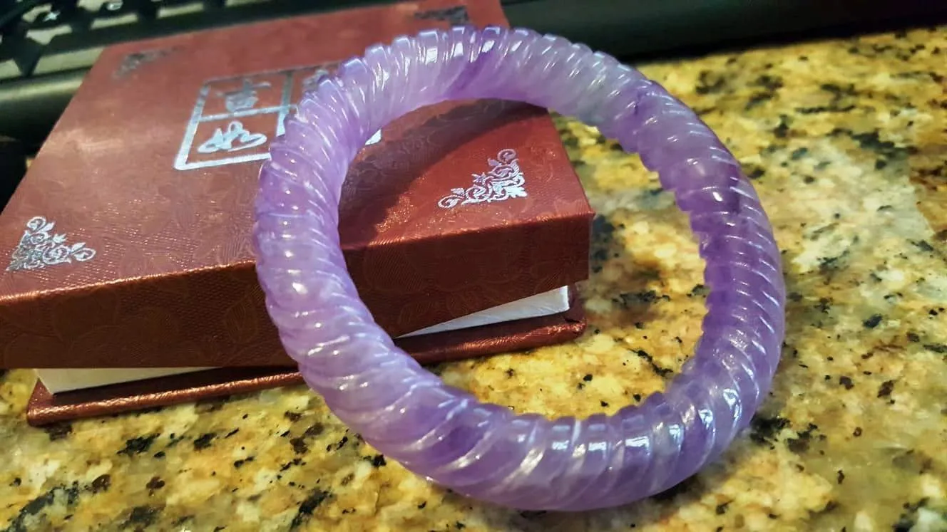 10% OFF- 57/58/59mm Certified Natural Lavender Jadeite Emerald A*Jade HandCarved Bangle X3387