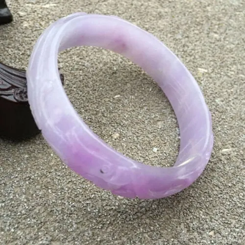 10% OFF- 57/58/59mm Certified Natural Lavender Jadeite Emerald A*Jade HandCarved Dragon Bracelet Bangle HA3935 with Gift Box