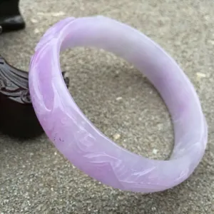 10% OFF- 57/58/59mm Certified Natural Lavender Jadeite Emerald A*Jade HandCarved Dragon Bracelet Bangle HA3935 with Gift Box