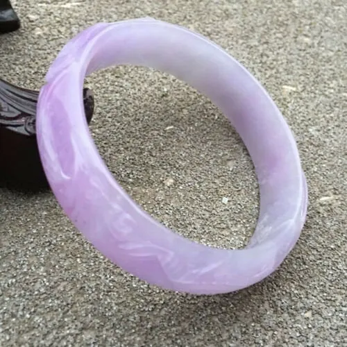 10% OFF- 57/58/59mm Certified Natural Lavender Jadeite Emerald A*Jade HandCarved Dragon Bracelet Bangle HA3935 with Gift Box