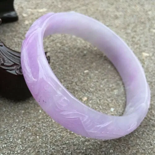 10% OFF- 57/58/59mm Certified Natural Lavender Jadeite Emerald A*Jade HandCarved Dragon Bracelet Bangle HA3935 with Gift Box