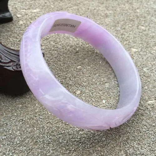 10% OFF- 57/58/59mm Certified Natural Lavender Jadeite Emerald A*Jade HandCarved Dragon Bracelet Bangle HA3935 with Gift Box