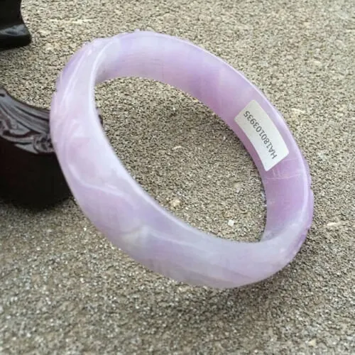 10% OFF- 57/58/59mm Certified Natural Lavender Jadeite Emerald A*Jade HandCarved Dragon Bracelet Bangle HA3935 with Gift Box