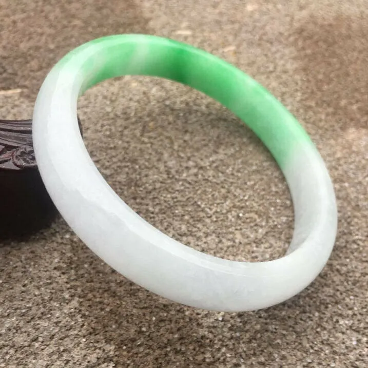 10% OFF- 57/58/59mm Certified Natural White Green Jadeite Emerald A*Jade HandCarved Bracelet Bangle GX3229
