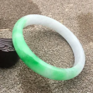 10% OFF- 57/58/59mm Certified Natural White Green Jadeite Emerald A*Jade HandCarved Bracelet Bangle GX3229