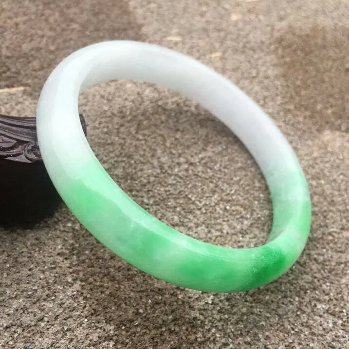 10% OFF- 57/58/59mm Certified Natural White Green Jadeite Emerald A*Jade HandCarved Bracelet Bangle GX3229
