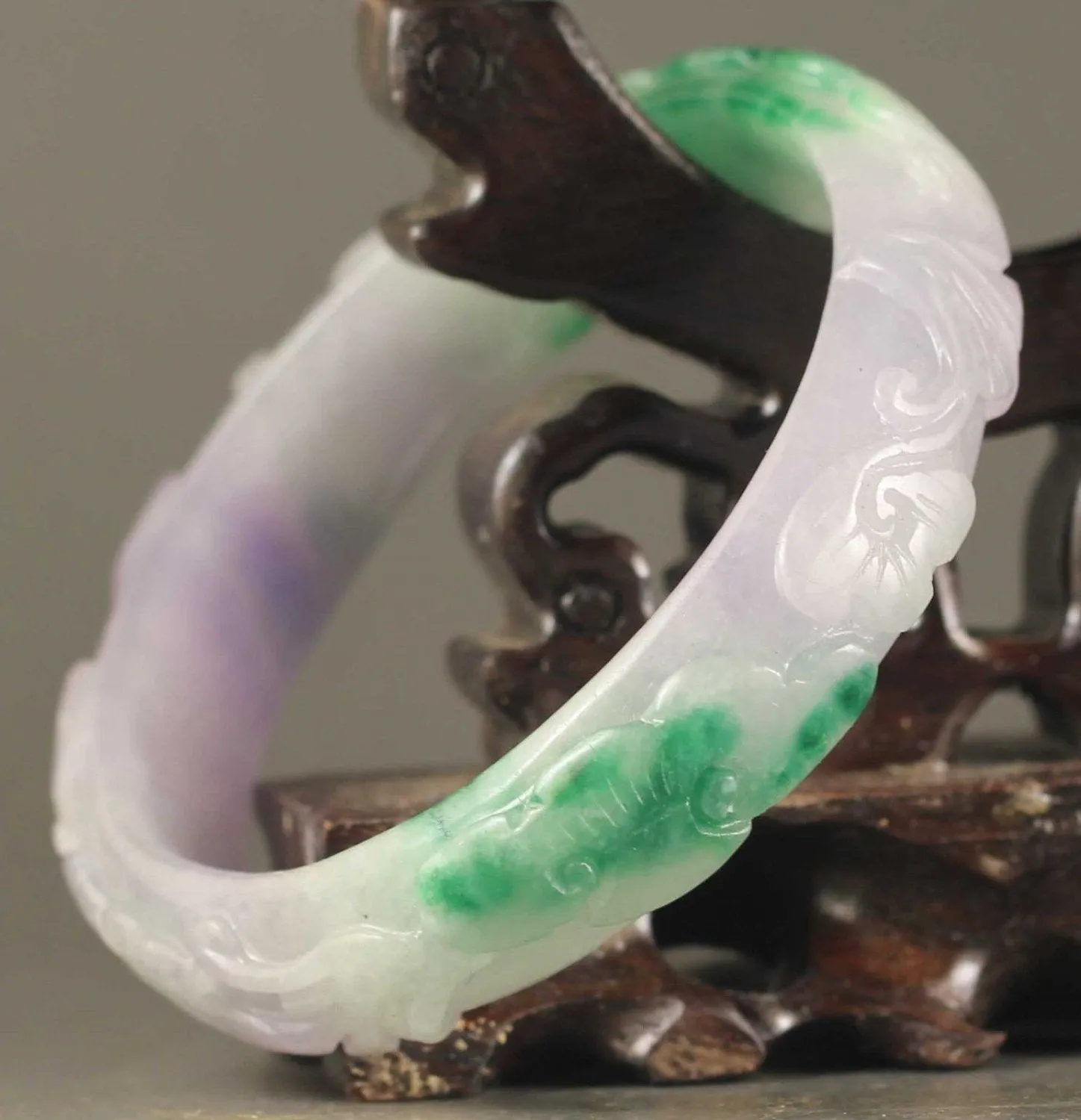 10% OFF- 58/59/60 mm Certified Natural 3-Color Ice Jadeite Emerald Jade Tablets Flower Bracelet Bangle《Grade A》NO.X738