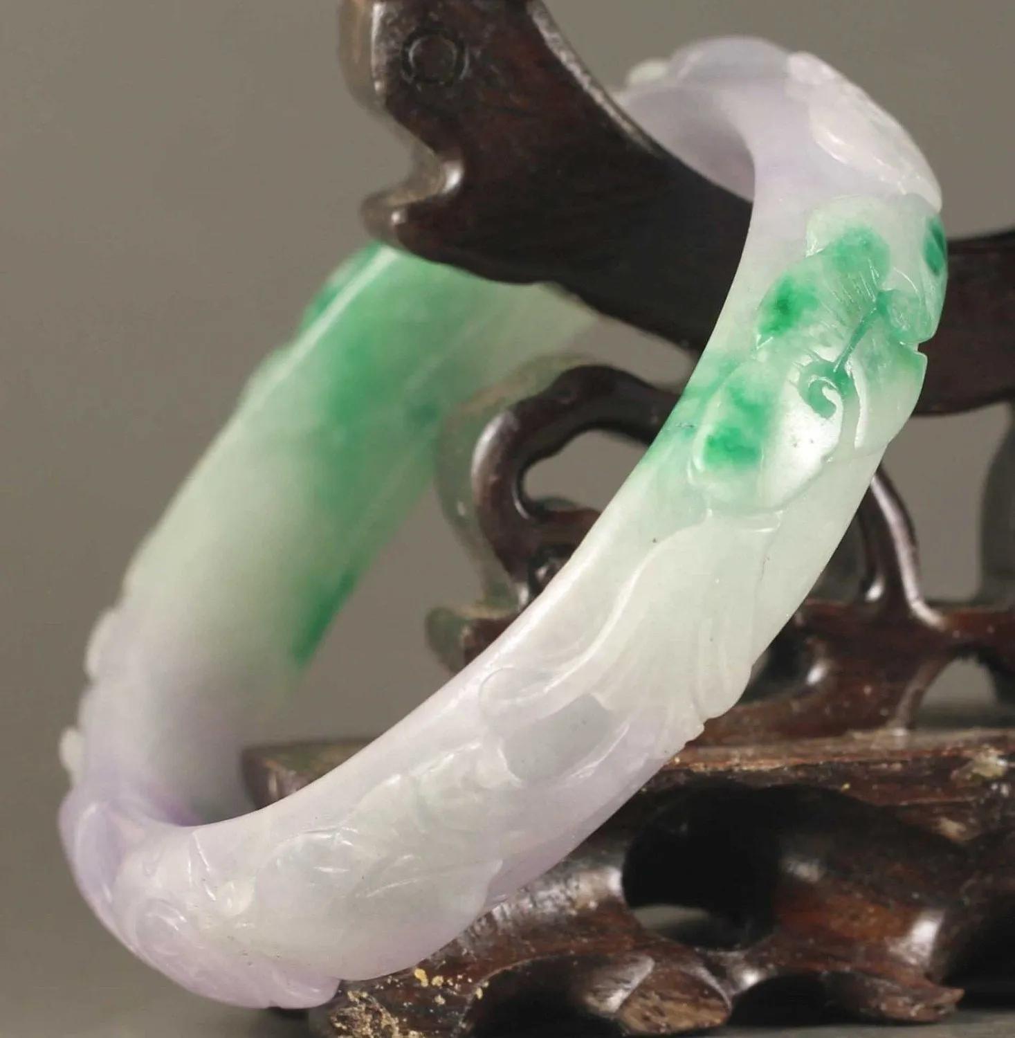 10% OFF- 58/59/60 mm Certified Natural 3-Color Ice Jadeite Emerald Jade Tablets Flower Bracelet Bangle《Grade A》NO.X738