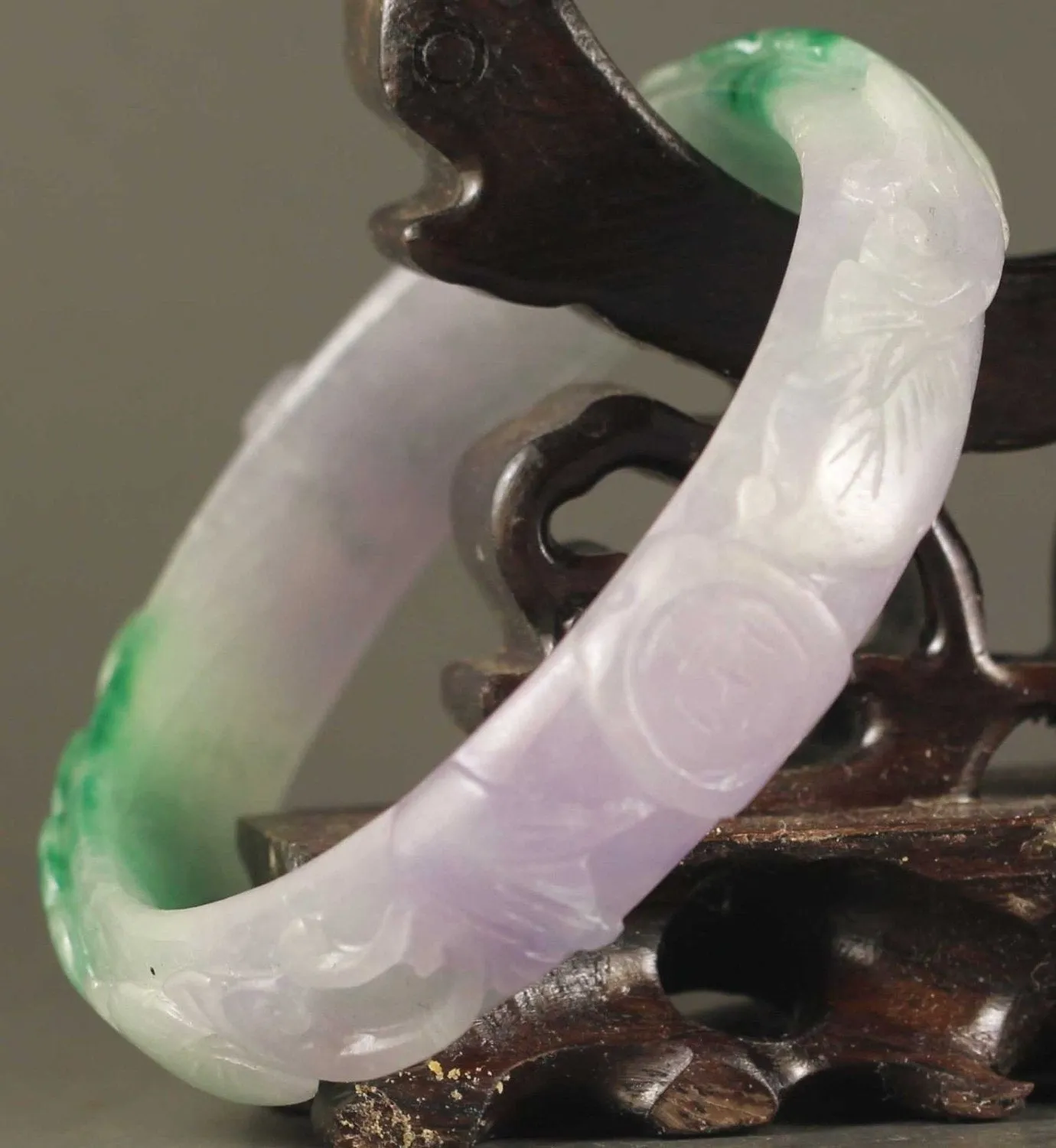 10% OFF- 58/59/60 mm Certified Natural 3-Color Ice Jadeite Emerald Jade Tablets Flower Bracelet Bangle《Grade A》NO.X738