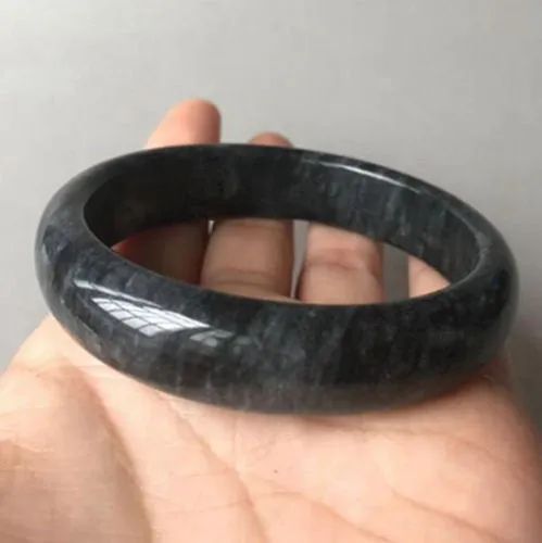 10% OFF- 58/59/60mm Certified Natural Black Fluttering flower Emerald A*Jade HandCarved Bangle A1940