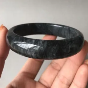 10% OFF- 58/59/60mm Certified Natural Black Fluttering flower Emerald A*Jade HandCarved Bangle A1940