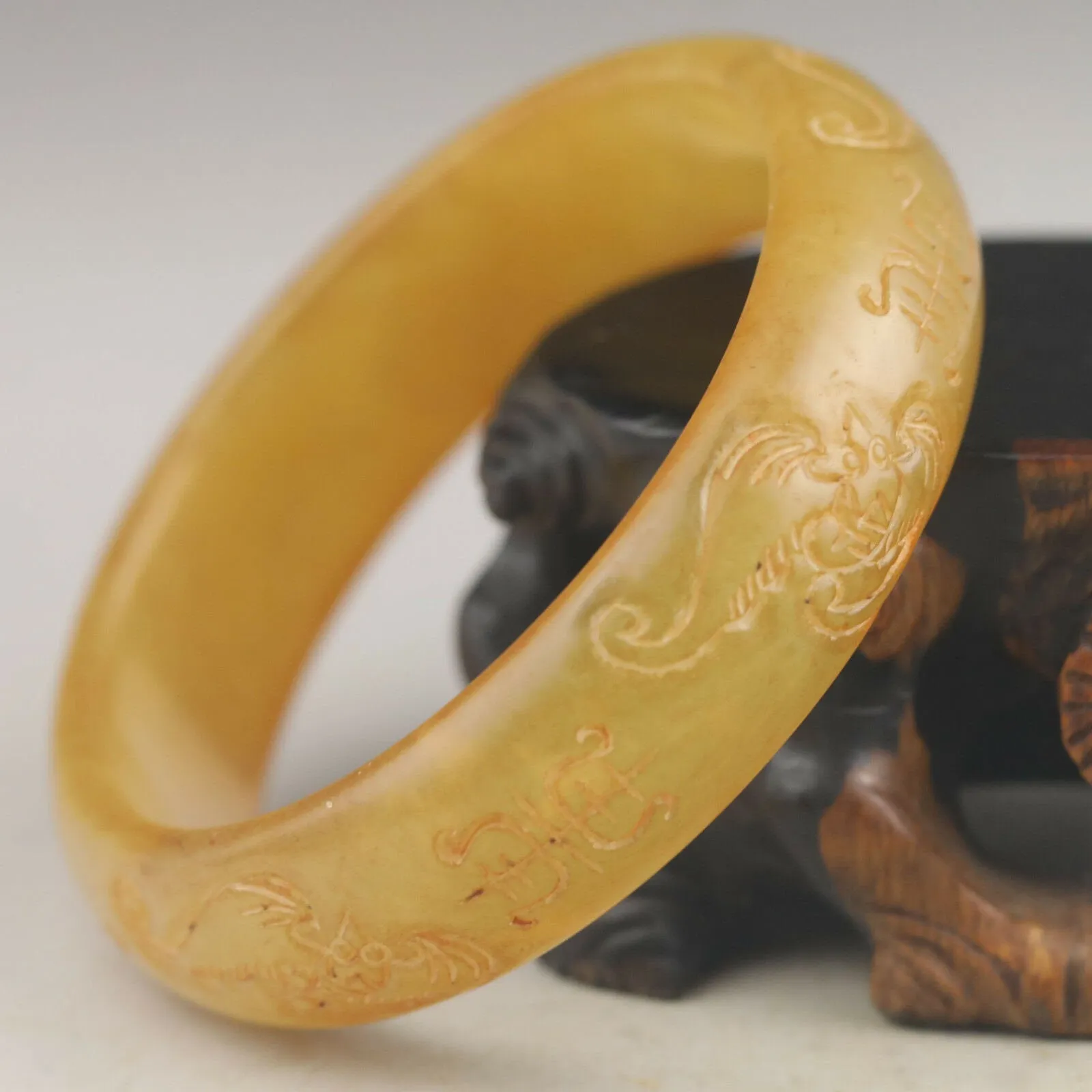 10% OFF- 58/59/60mm Certified Natural Jadeite Emerald A*Jade HandCarved Bats Shou Bangle NO.G212