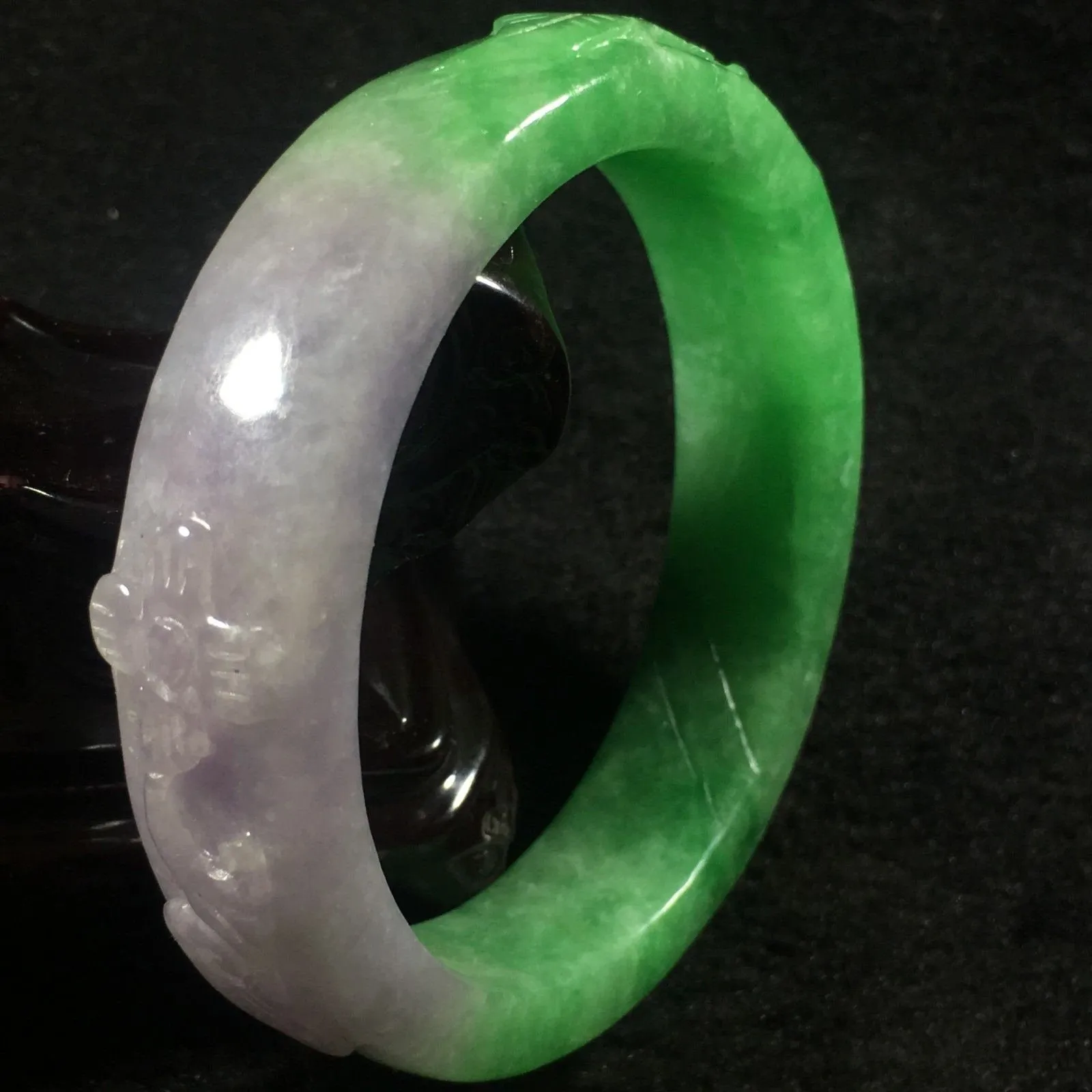10% OFF- 59/60/61 mm Certified Natural 3 Color Jadeite Emerald A*Jade HandCarved Ruyi Flower Bangle A054