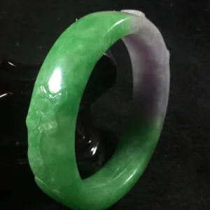 10% OFF- 59/60/61 mm Certified Natural 3 Color Jadeite Emerald A*Jade HandCarved Ruyi Flower Bangle A054