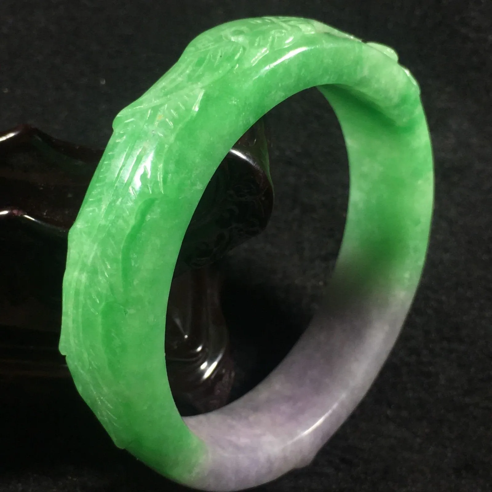 10% OFF- 59/60/61 mm Certified Natural 3 Color Jadeite Emerald A*Jade HandCarved Ruyi Flower Bangle A054