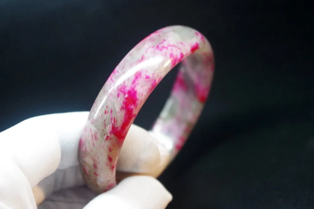 10% OFF- 59/60/61 mm Certified Natural Red Peach Blossom Emerald A*Jade Handcarved Bangle XB-270