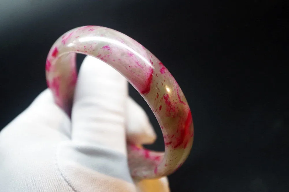10% OFF- 59/60/61 mm Certified Natural Red Peach Blossom Emerald A*Jade Handcarved Bangle XB-270