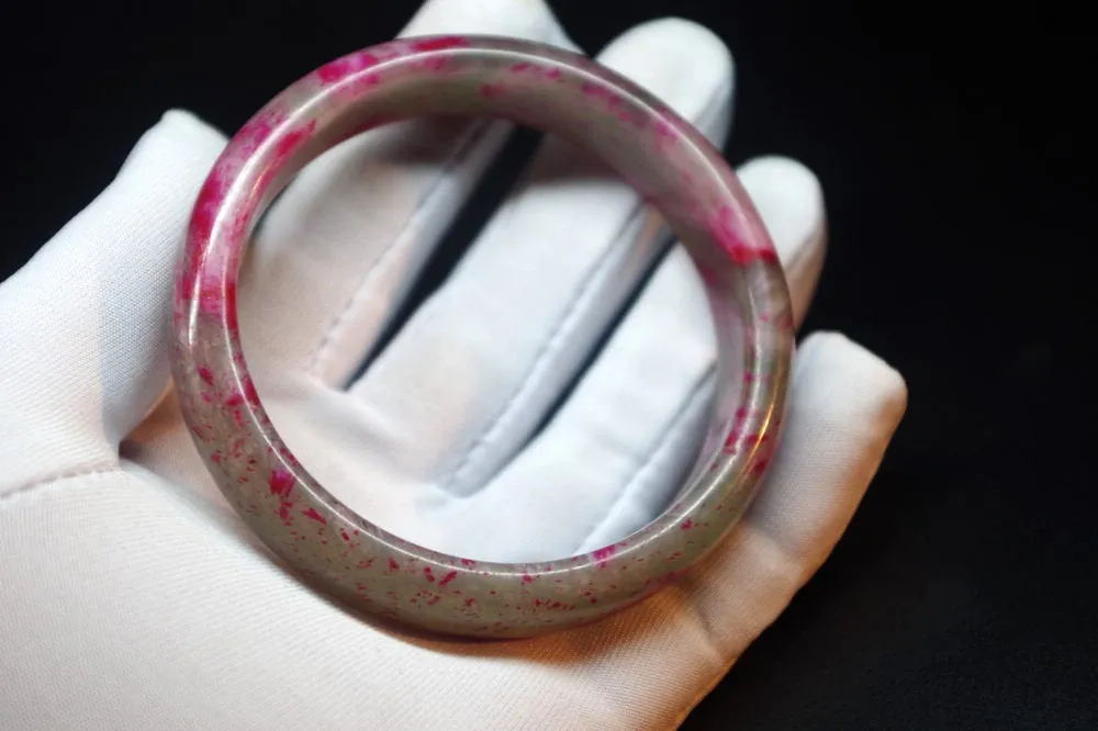 10% OFF- 59/60/61 mm Certified Natural Red Peach Blossom Emerald A*Jade Handcarved Bangle XB-270