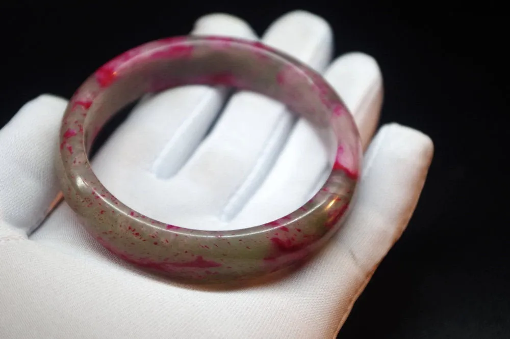 10% OFF- 59/60/61 mm Certified Natural Red Peach Blossom Emerald A*Jade Handcarved Bangle XB-270