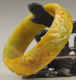 10% OFF- 59/60/61mm Certified Chinese Natural Yellow Jadeite Emerald A*Jade HandCaved Flower Dragon-Phoenix Bangle A1940
