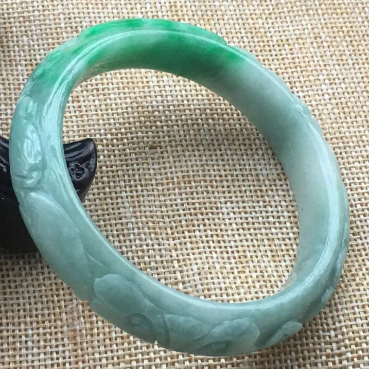 10% OFF- 60/61/62 mm Certified Natural Jadeite Emerald A Jade HandCarved Ruyi Flower Bracelet Bangle A015