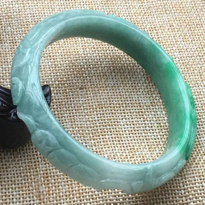 10% OFF- 60/61/62 mm Certified Natural Jadeite Emerald A Jade HandCarved Ruyi Flower Bracelet Bangle A015
