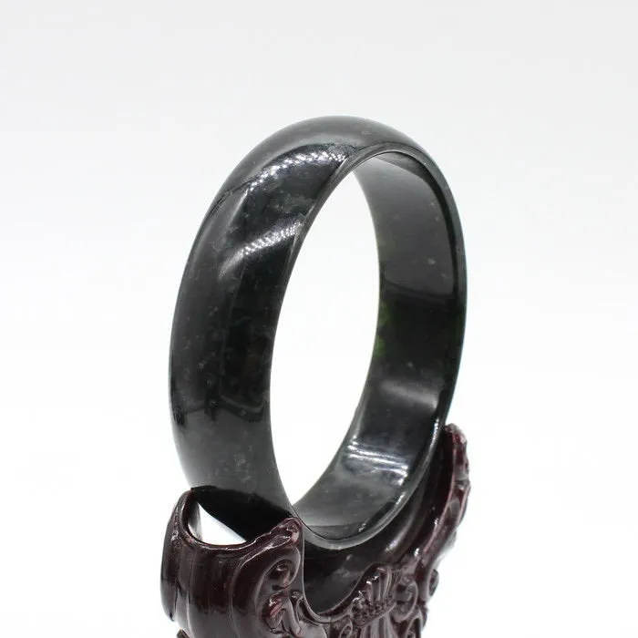 10% OFF- 60/61/62mm Certified Natural Black-Green Emerald A*Jade Carved Bangle
