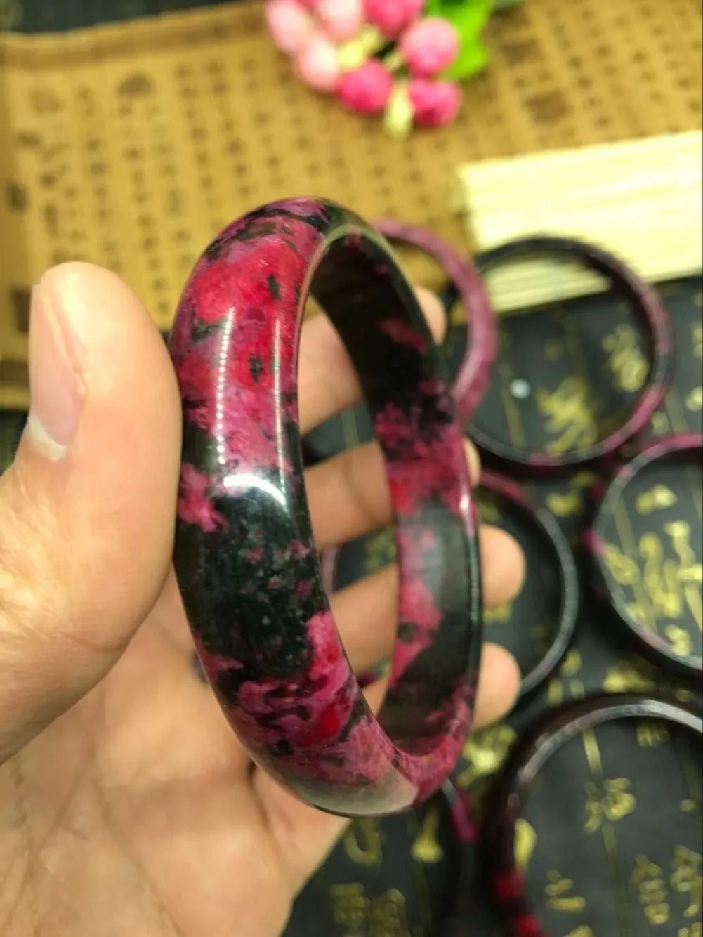 10% OFF- 60/61/62mm Certified Natural Peach Blossom Nephrite Jade Bracelet Bangle