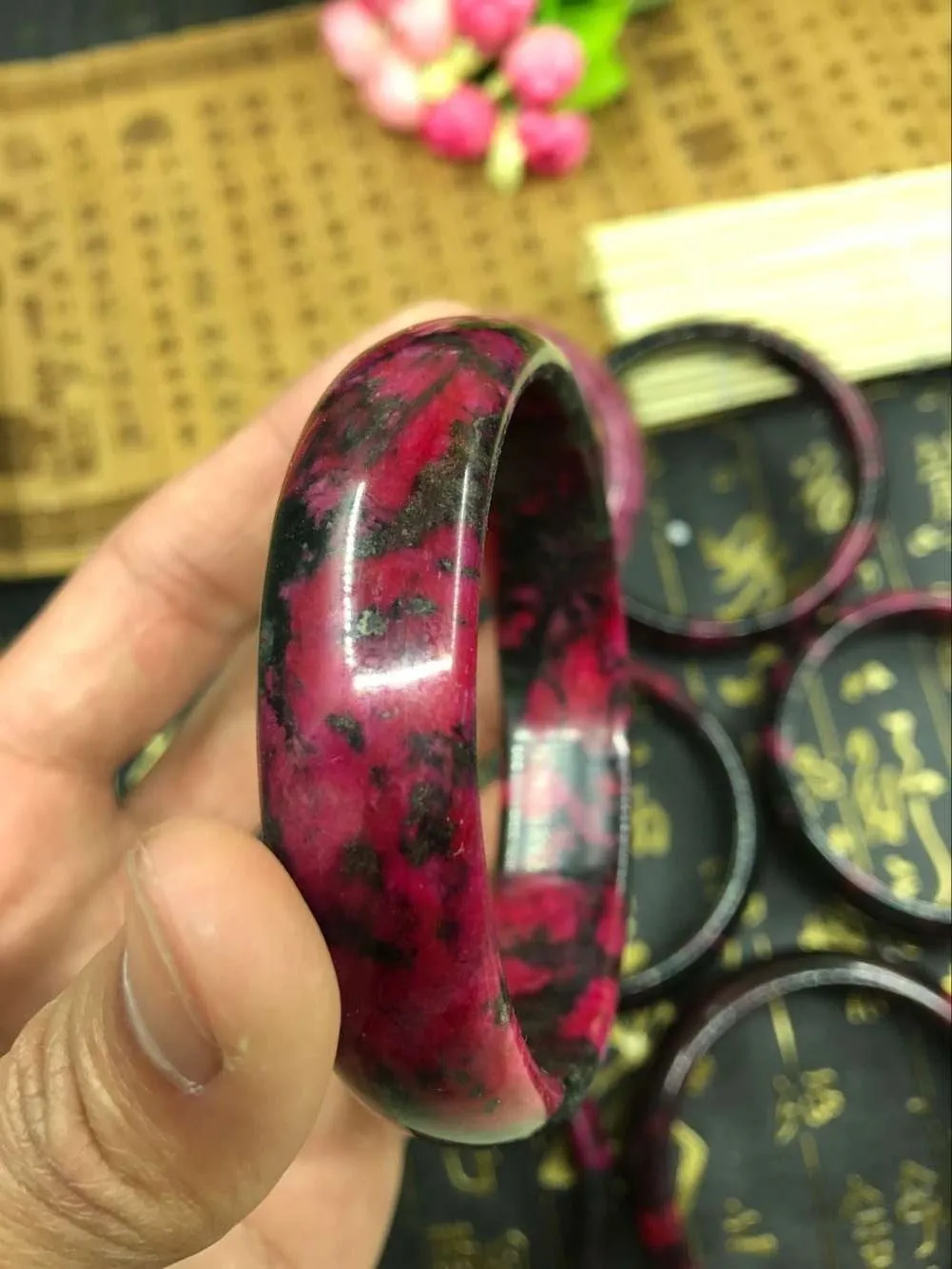 10% OFF- 60/61/62mm Certified Natural Peach Blossom Nephrite Jade Bracelet Bangle