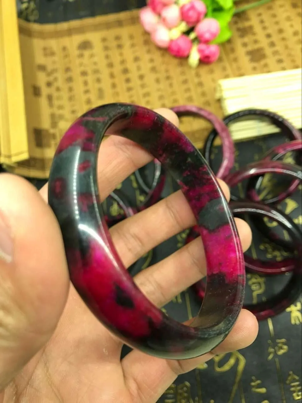 10% OFF- 60/61/62mm Certified Natural Peach Blossom Nephrite Jade Bracelet Bangle