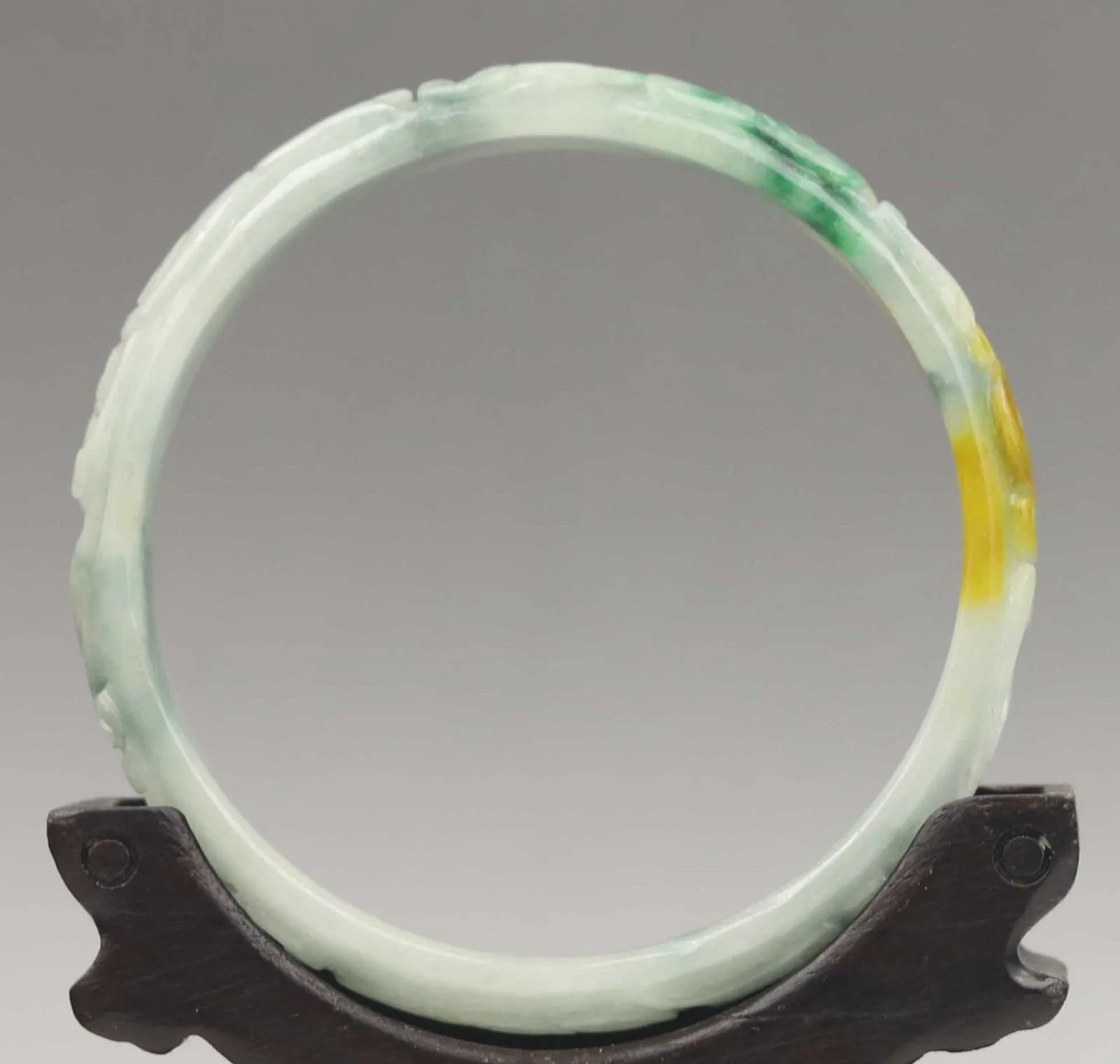 10% OFF- 61/62/63 mm Certified Natural 3 Color Jadeite Emerald A*Jade HandCarved Ruyi Flower Bangle A1940