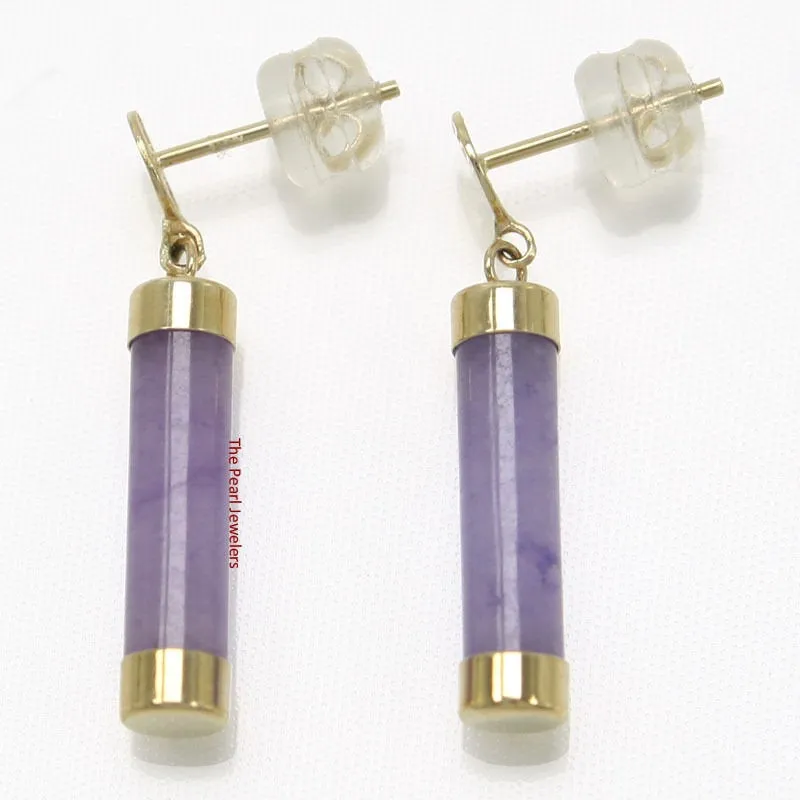 10% OFF- A Pair of 14k Solid Yellow Gold Blessing Dangle Tube Shaped Lavender Jadeite A Jade Stud Earrings TPJ