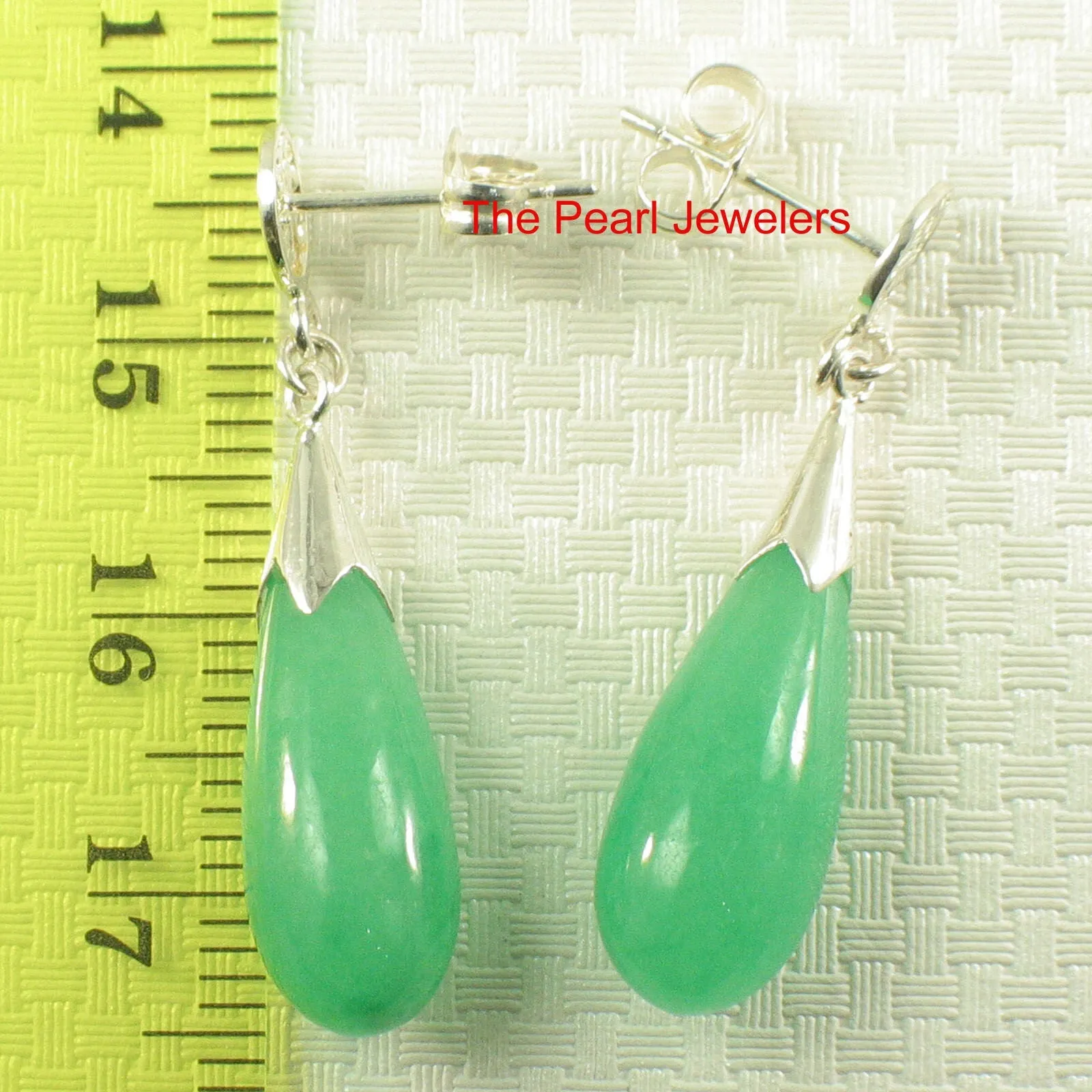 10% OFF- A Pair of Solid Sterling Silver 925 Good Luck Green Jadeite A Jade Dangle Stud Earrings TPJ