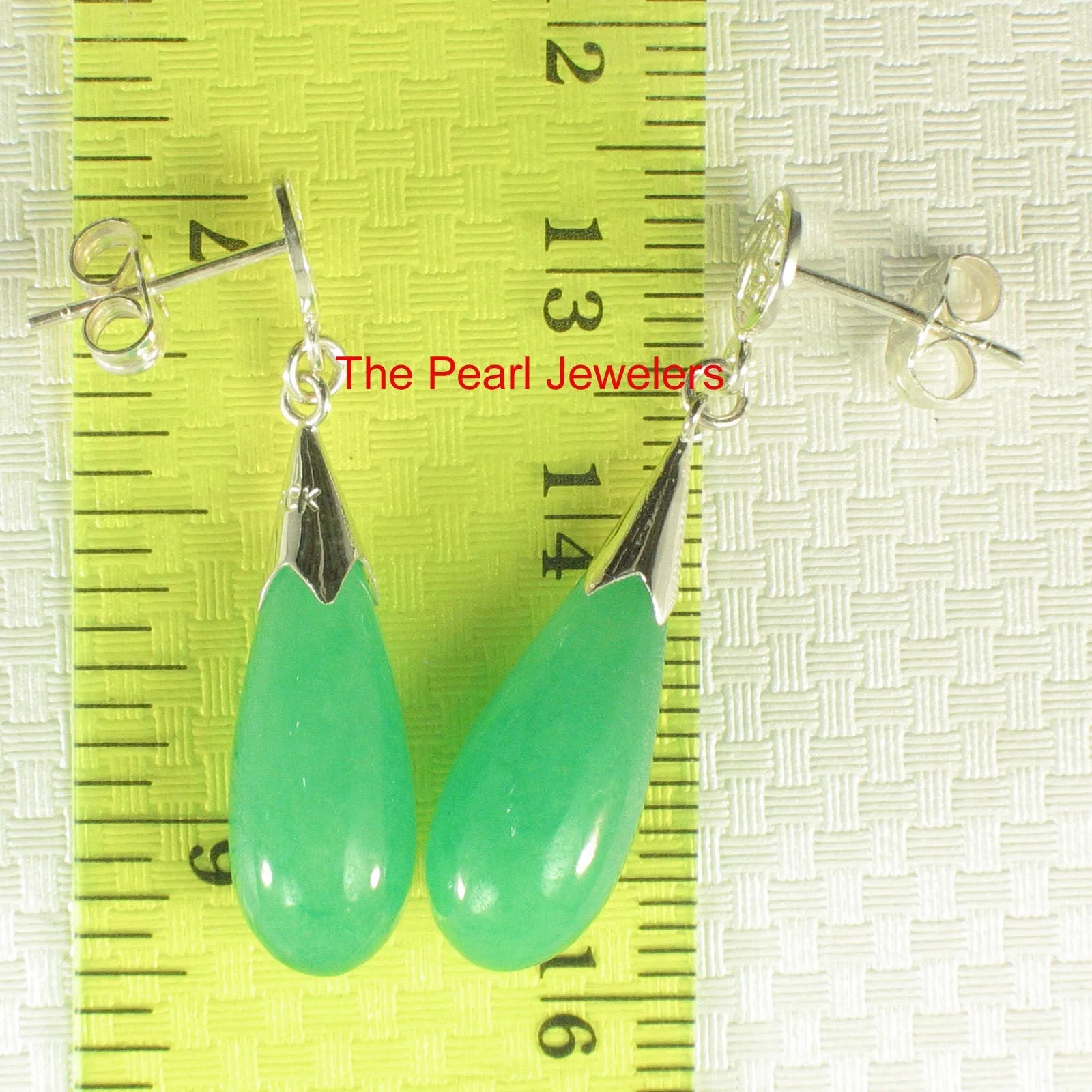 10% OFF- A Pair of Solid Sterling Silver 925 Good Luck Green Jadeite A Jade Dangle Stud Earrings TPJ