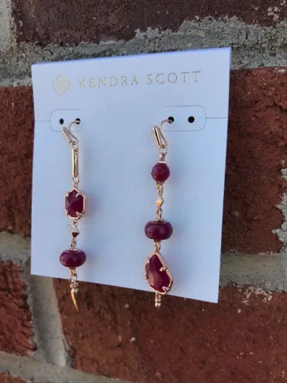 10% OFF- Certified Natural Jadeite Emerald A Jade HandCarved A Pair of NWT Kendra Scott Rhys Drop Statement Earrings in Maroon Jade