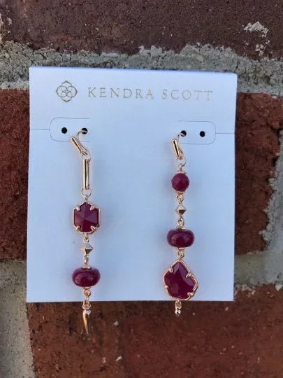 10% OFF- Certified Natural Jadeite Emerald A Jade HandCarved A Pair of NWT Kendra Scott Rhys Drop Statement Earrings in Maroon Jade