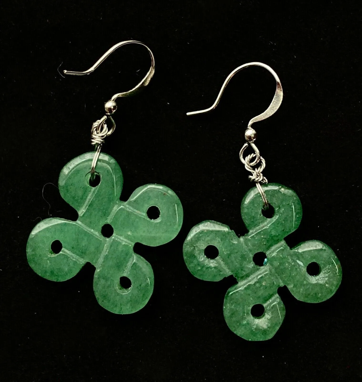 10% OFF- Certified Natural Jadeite Emerald A Jade Pair of Chinese Silver Tone Jade Dangle Pierced Earrings 1 3/4" A005 with Gift Box