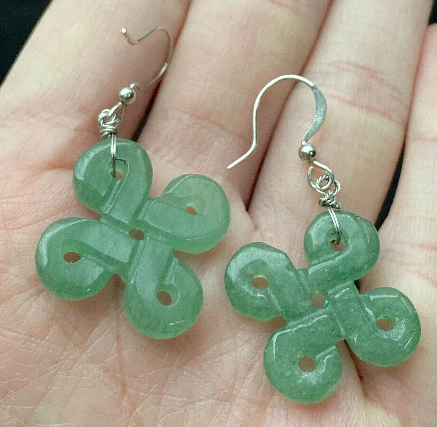 10% OFF- Certified Natural Jadeite Emerald A Jade Pair of Chinese Silver Tone Jade Dangle Pierced Earrings 1 3/4" A005 with Gift Box