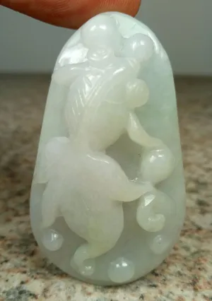10% OFF- Certified Natural Jadeite Emerald A*Jade HandCarved Gold Fish Pendant W0033
