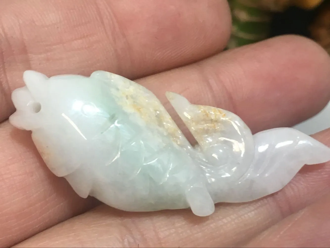 10% OFF- Certified Natural Jadeite Emerald A*Jade HandCarved Gold Fish Pendant X2137