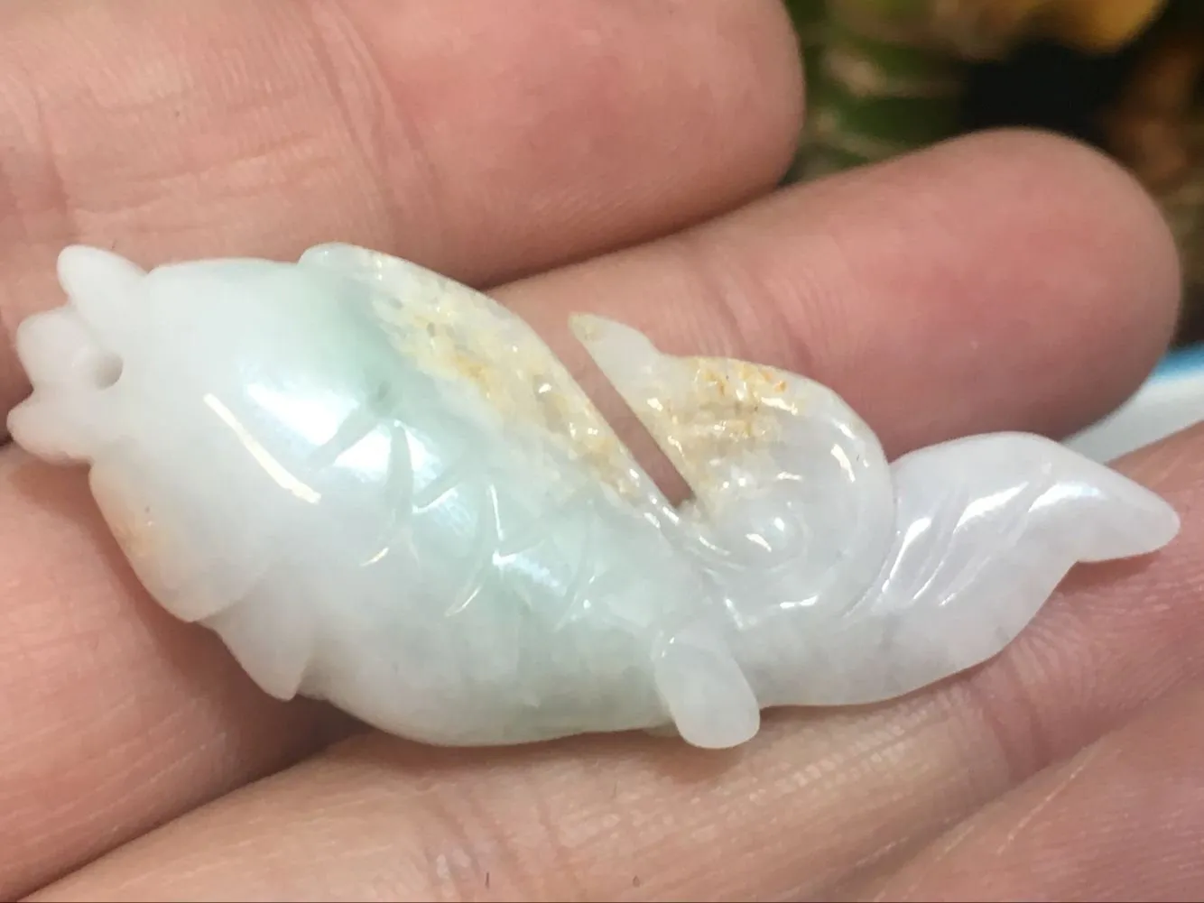 10% OFF- Certified Natural Jadeite Emerald A*Jade HandCarved Gold Fish Pendant X2137