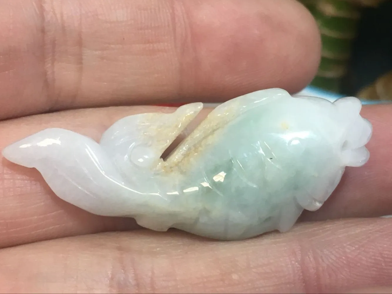 10% OFF- Certified Natural Jadeite Emerald A*Jade HandCarved Gold Fish Pendant X2137