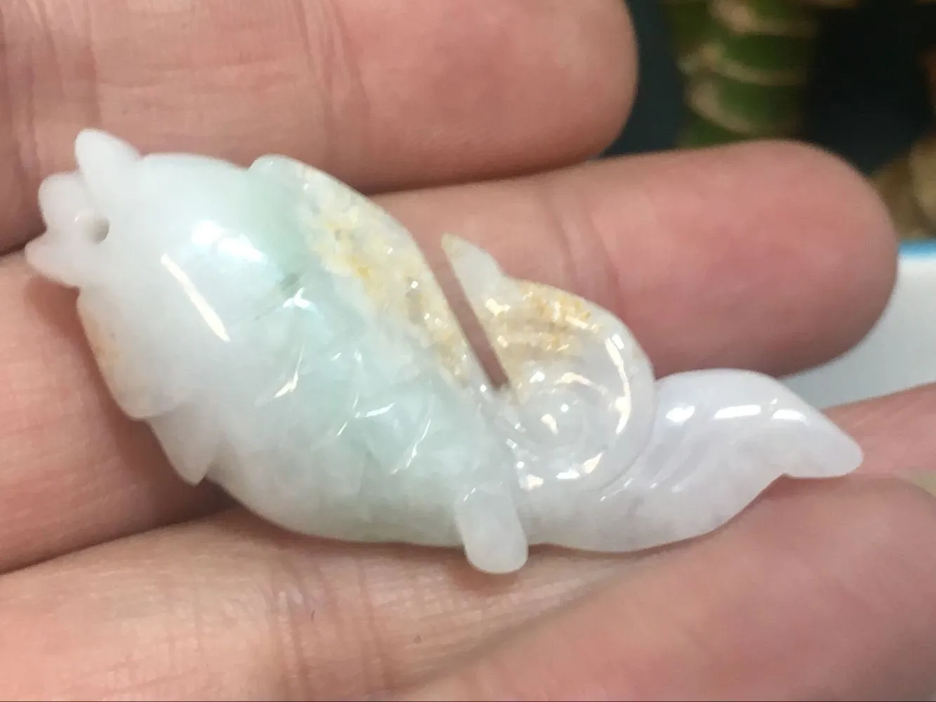 10% OFF- Certified Natural Jadeite Emerald A*Jade HandCarved Gold Fish Pendant X2137