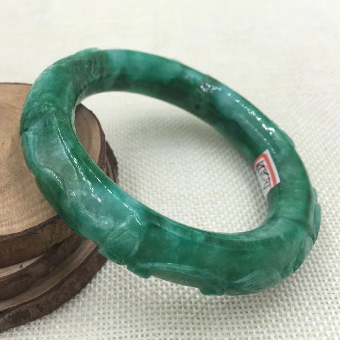 10% OFF on Sales- 56/57 mm-Certified Natural Green Ice Jadeite Emerald Jade tablets Bracelet Bangle《Grade A》A-2129