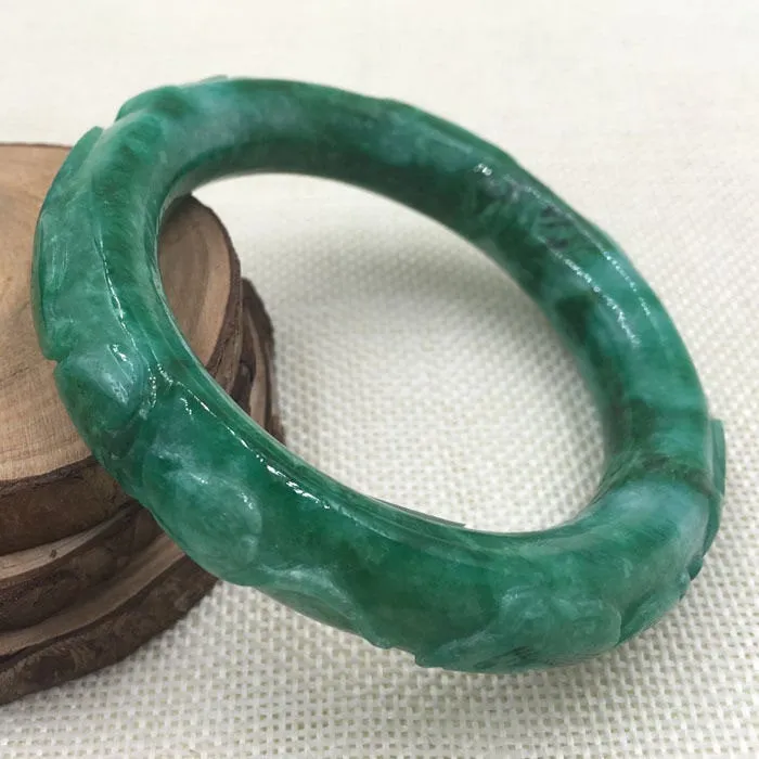 10% OFF on Sales- 56/57 mm-Certified Natural Green Ice Jadeite Emerald Jade tablets Bracelet Bangle《Grade A》A-2129
