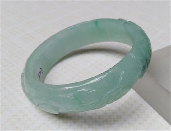 10% OFF on Sales- 56/57 mm-Certified Natural Green Ice Jadeite Emerald Jade Tablets Bracelet Bangle《Grade A》A707