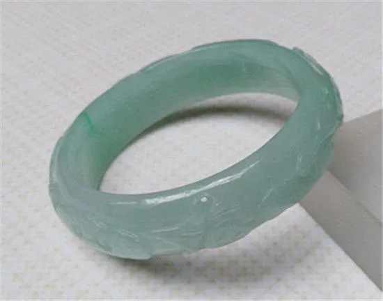 10% OFF on Sales- 56/57 mm-Certified Natural Green Ice Jadeite Emerald Jade Tablets Bracelet Bangle《Grade A》A707